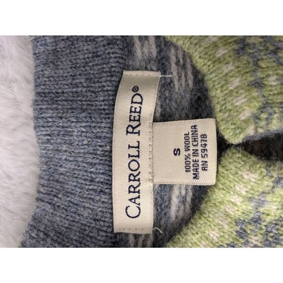 Carroll Reed Nordic Fair Isle Green Gray Wool Clasp Cardigan Sweater Women's Siz - Picture 5 of 8